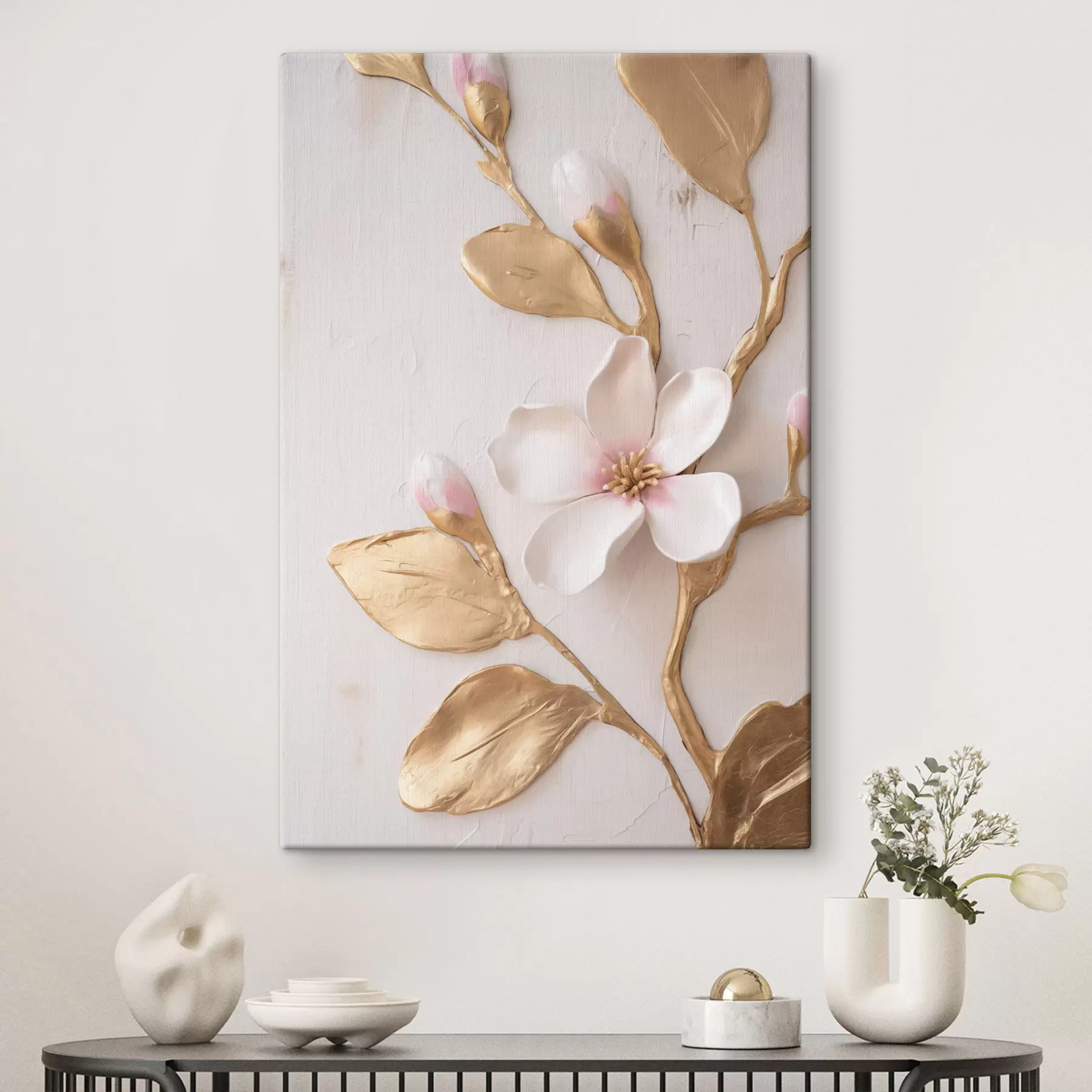 Fototapete Strukturierte, zartrosa Magnolienblüten mit gelben Akzenten s50231