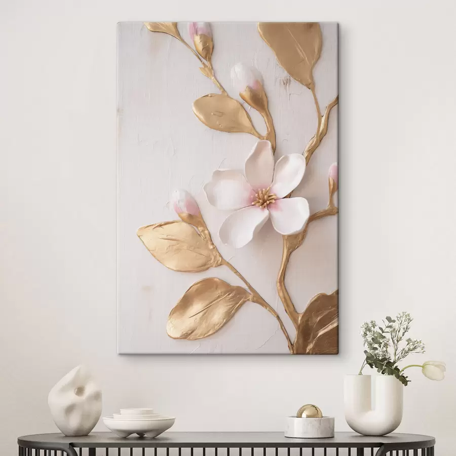 Fototapete Strukturierte, zartrosa Magnolienblüten mit gelben Akzenten s50231