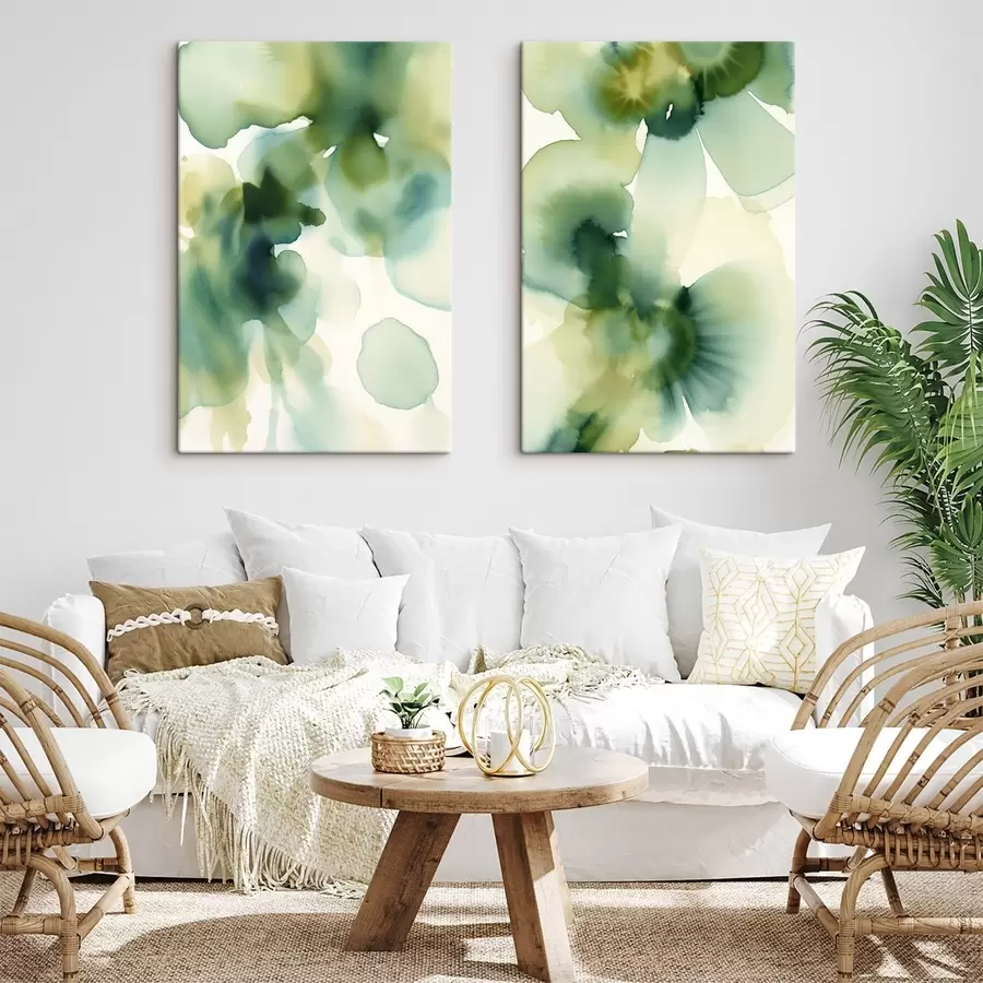 Fototapete Abstrakter Aquarellstil mit fließenden Formen in Grüntönen m30836