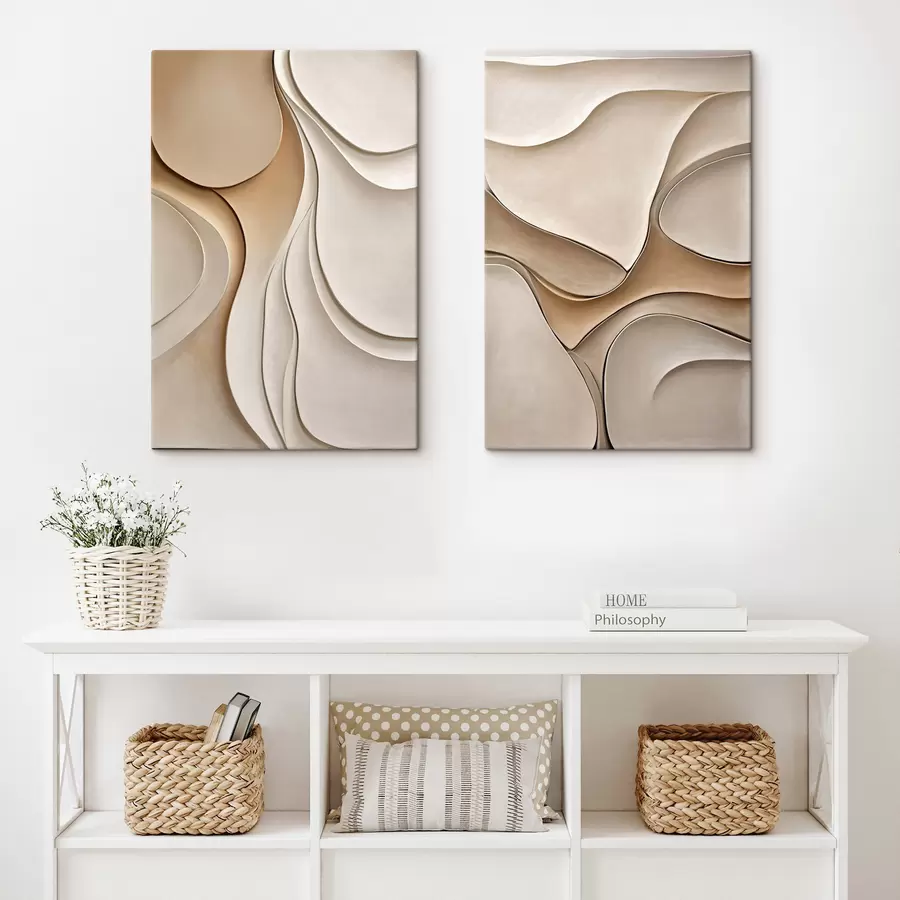 Fototapete Abstrakte, fließende, organische Formen in neutralen Beige- und Cremetönen, strukturierte Kunst m30845