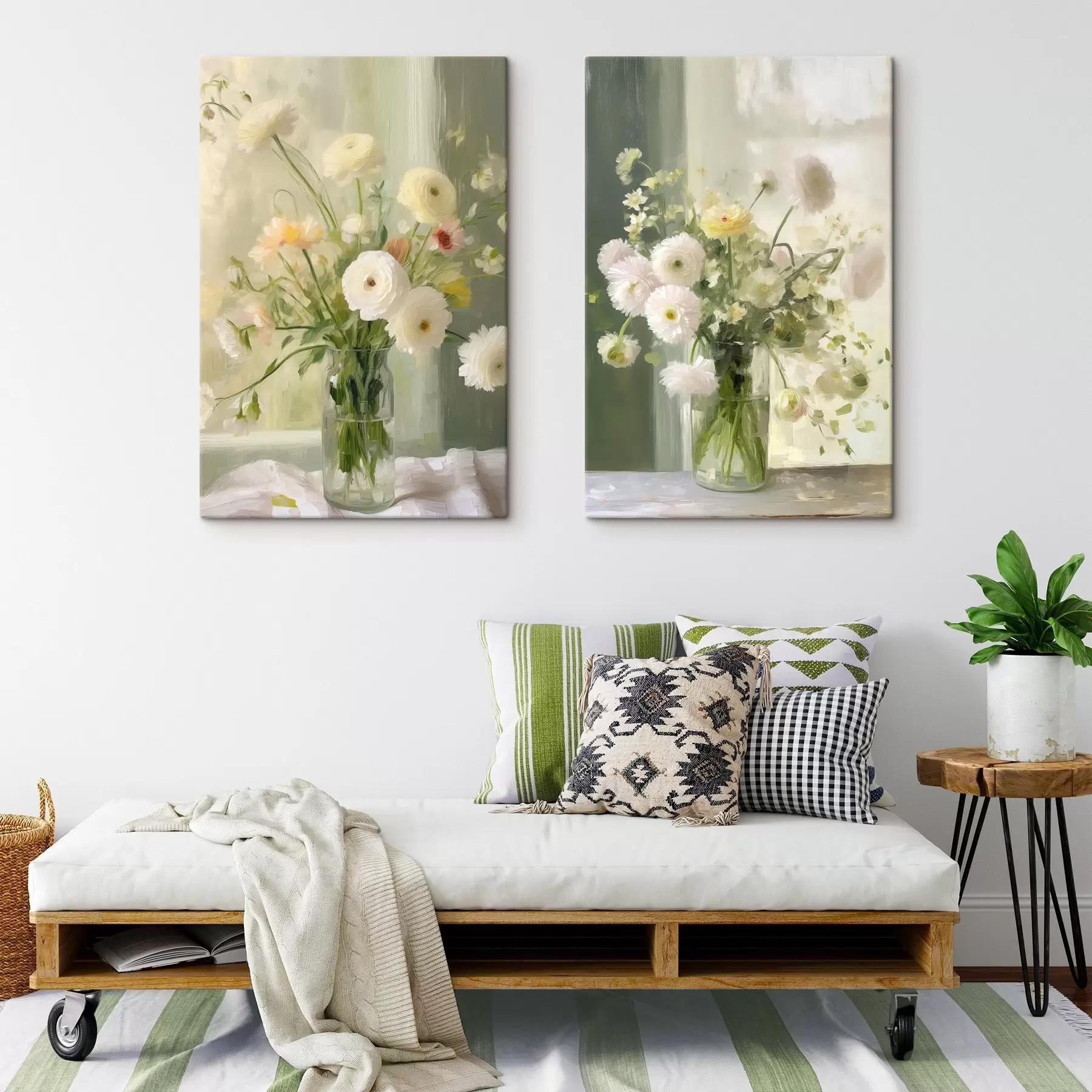 Fototapete Ein Strauß aus weißen und rosa Blumen in einer Glasvase, im Hintergrund ein Fenster m30847