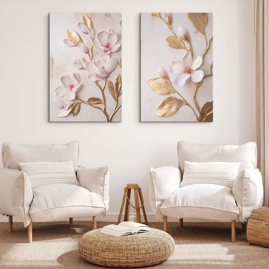 Fototapete Strukturierte, zartrosa Magnolienblüten mit gelben Akzenten m30848
