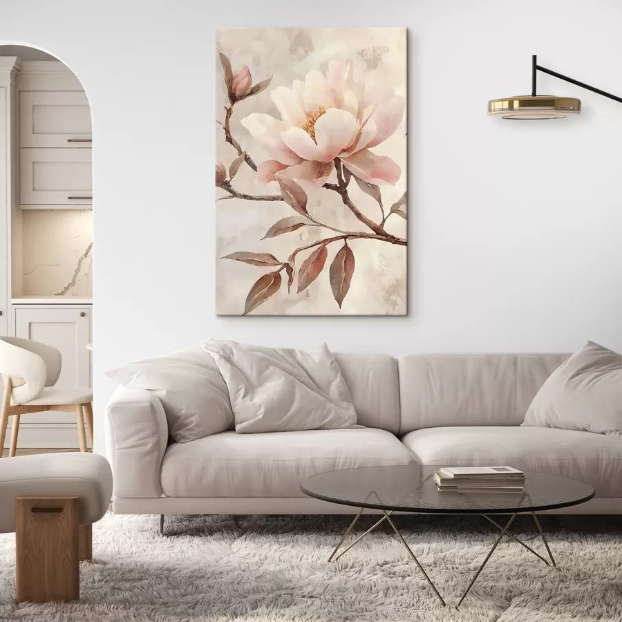 Fototapete Zweig mit Pfingstrosen und Blättern s50292