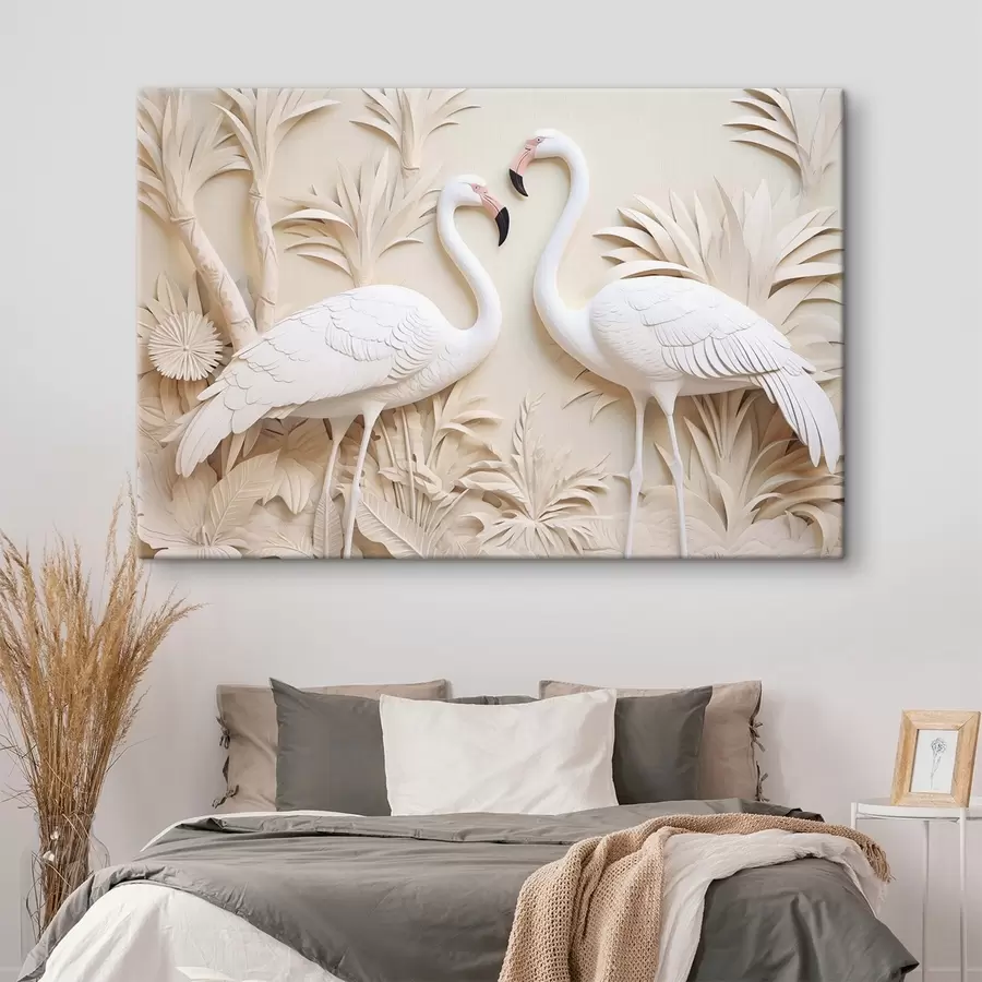 Fototapete Flamingos inmitten tropischer Blätter s50303