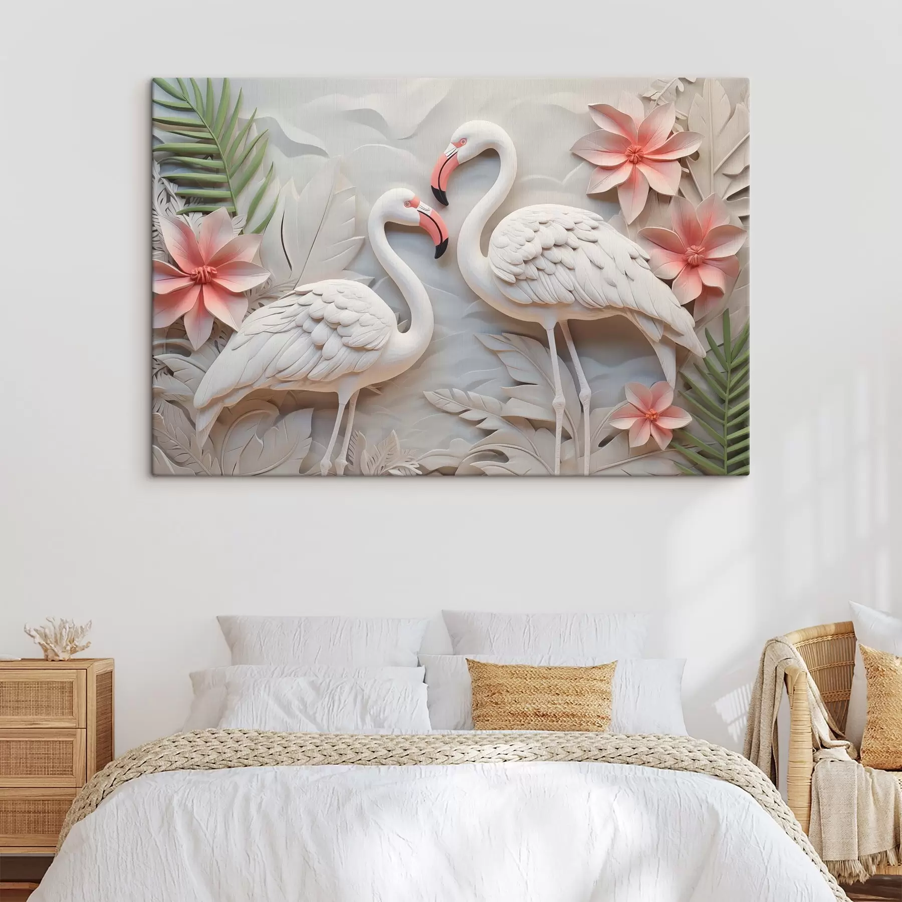 Fototapete Flamingos inmitten tropischer Blätter s50304