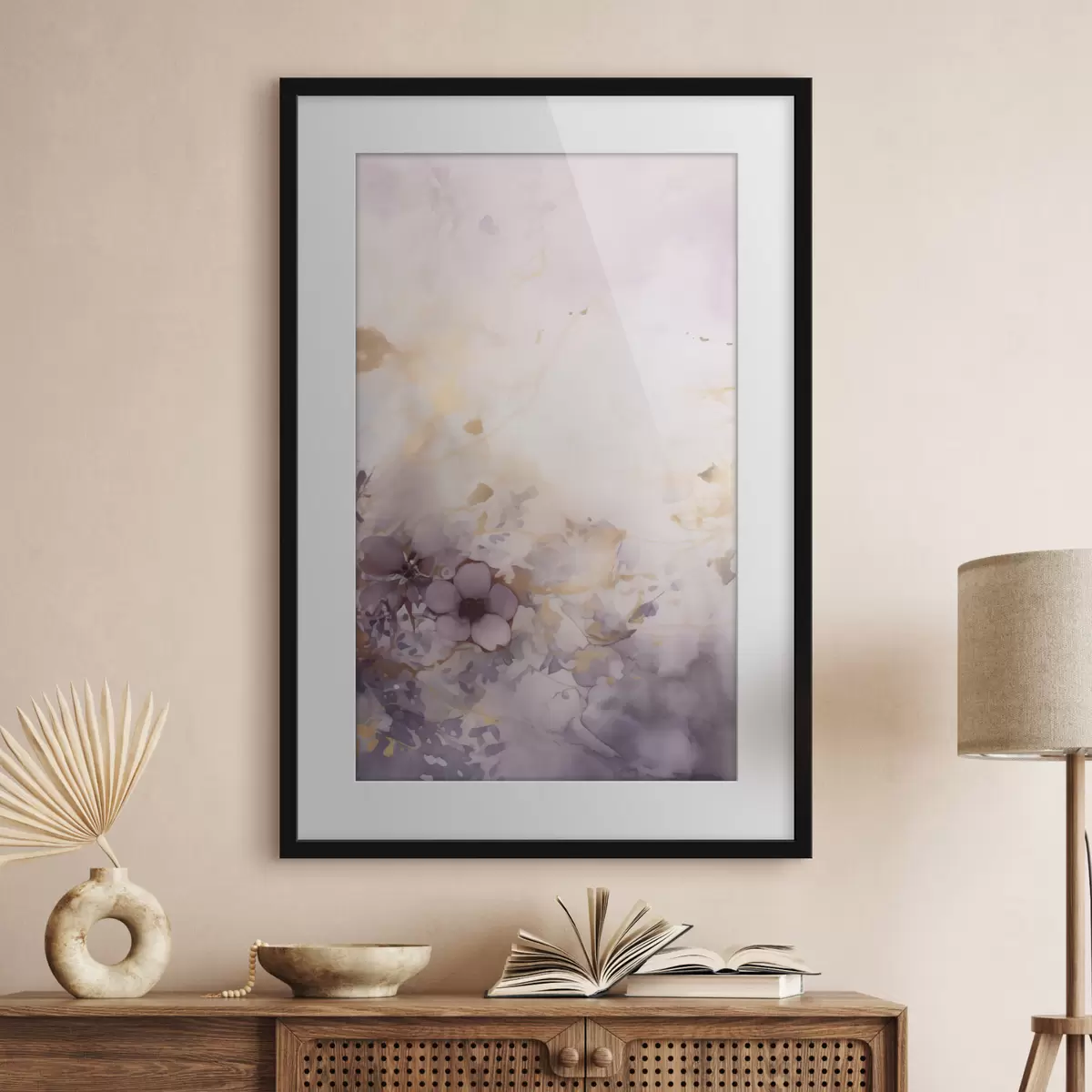 Poster Abstrakte Aquarellmalerei in Fliederfarben f50297