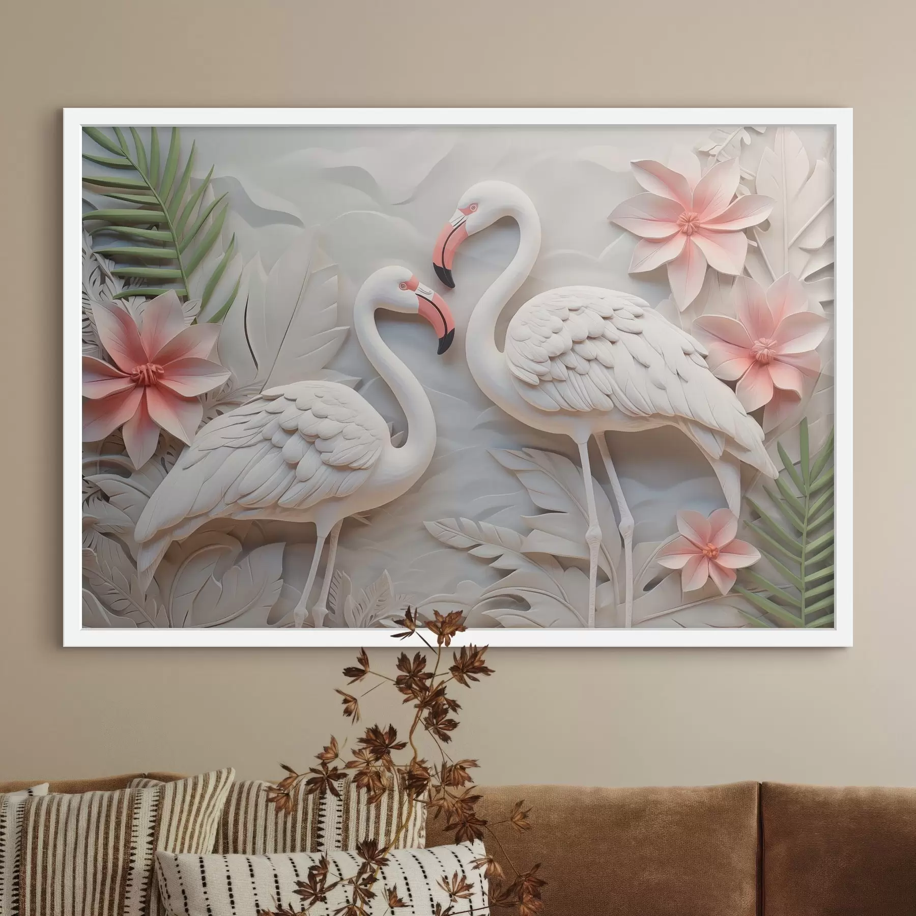 Fototapete Flamingos inmitten tropischer Blätter f50304