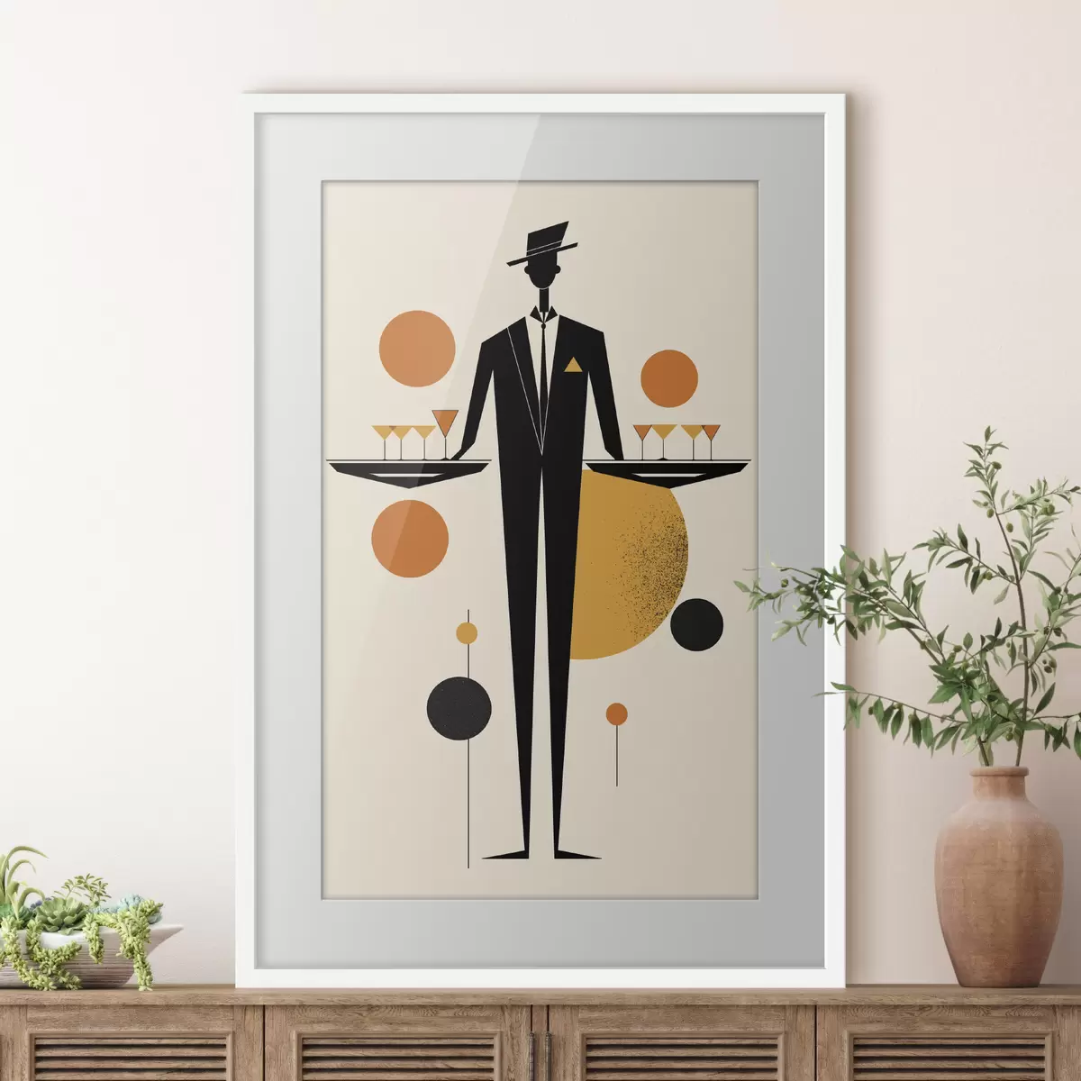 Poster Abstrakter Kellner mit Weingläsern f50328