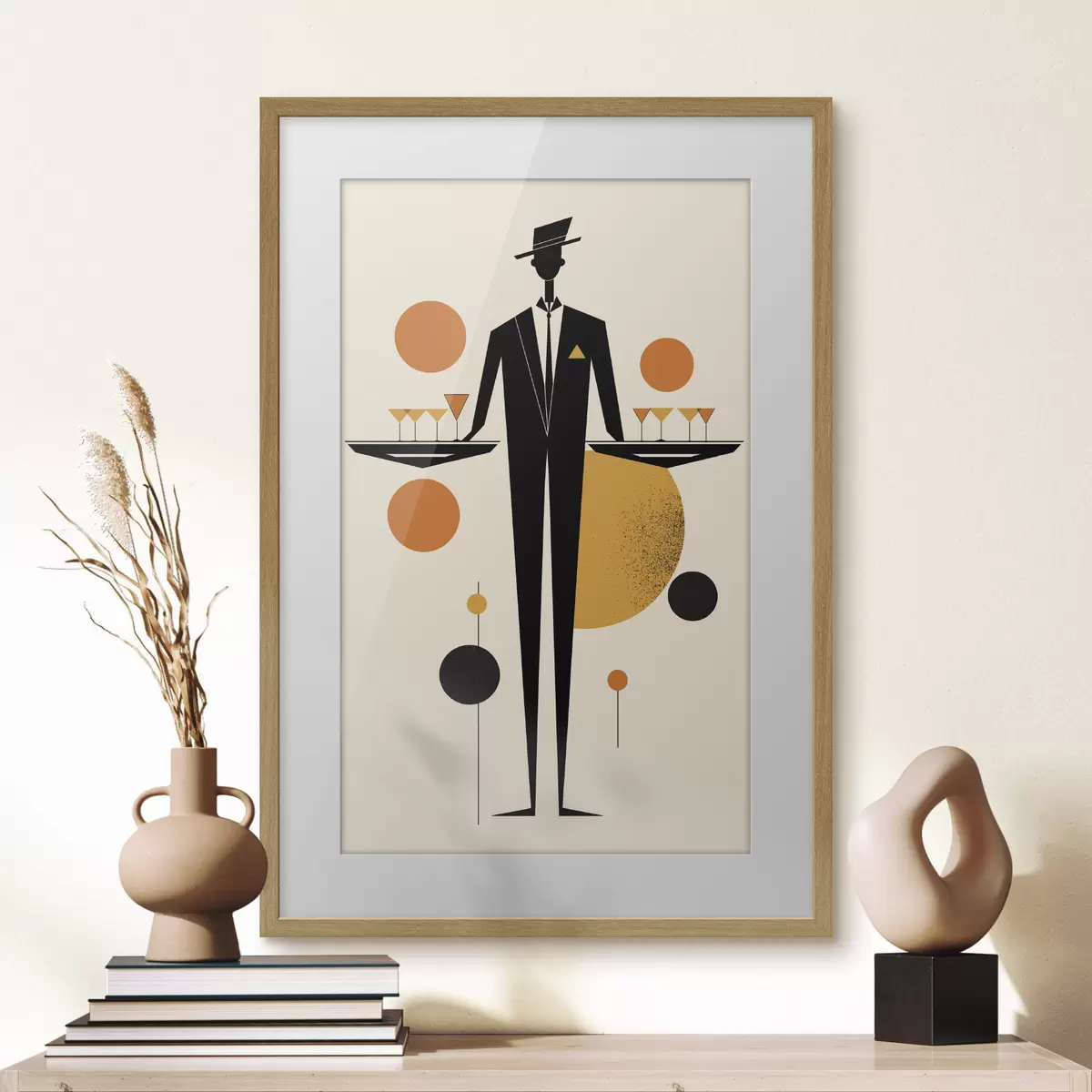 Poster Abstrakter Kellner mit Weingläsern f50328