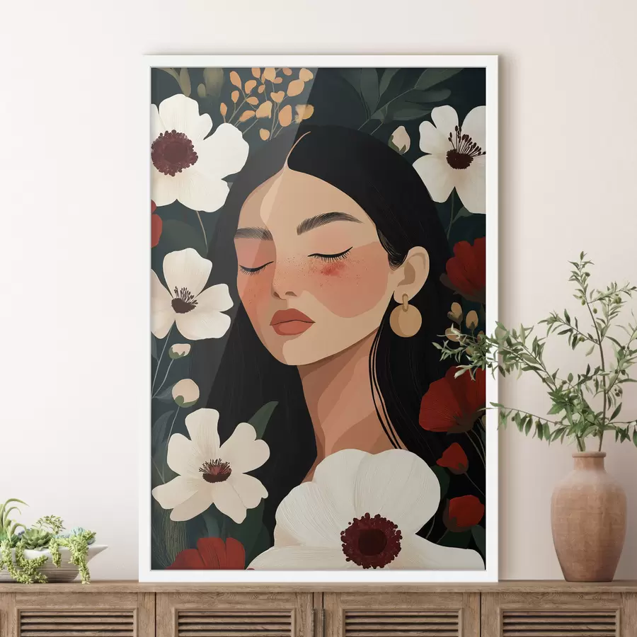 Fototapete Frau inmitten von Blumen f50339