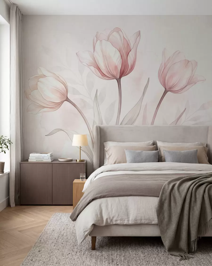 Fototapete Zarte Tulpen im Aquarellstil w10005