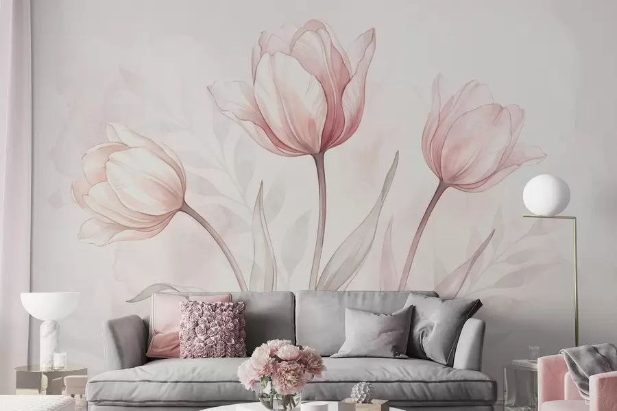 Fototapete Zarte Tulpen im Aquarellstil w10005