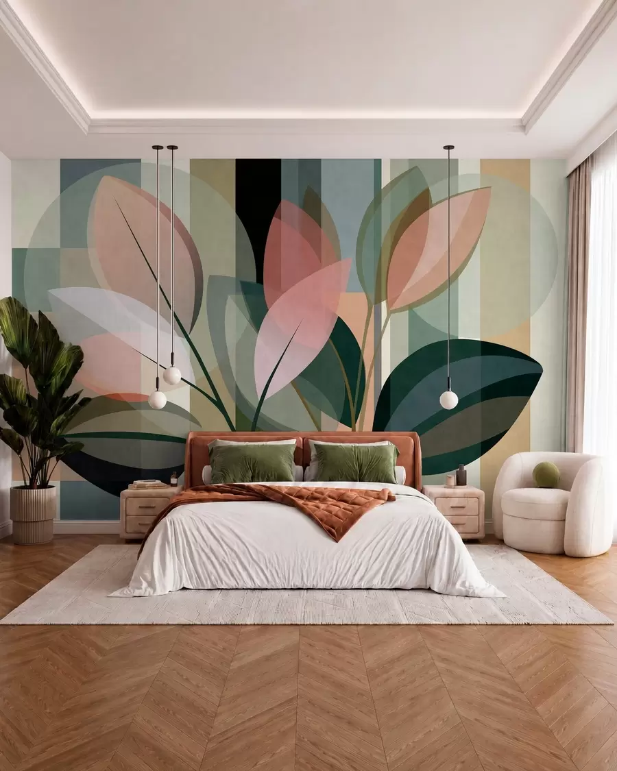 Fototapete Ein stilvolles abstraktes Kunstwerk mit Pflanzenmotiven w05871