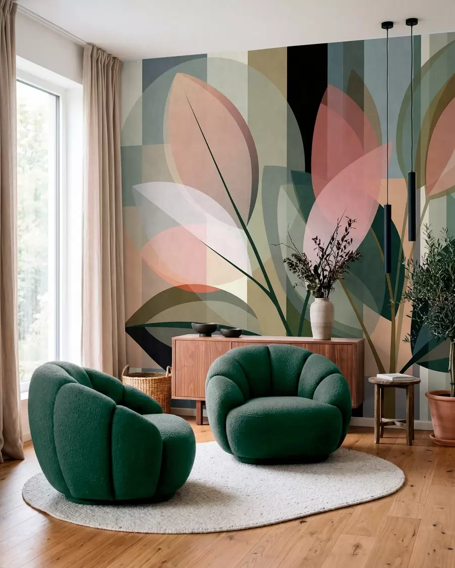Fototapete Ein stilvolles abstraktes Kunstwerk mit Pflanzenmotiven w05871