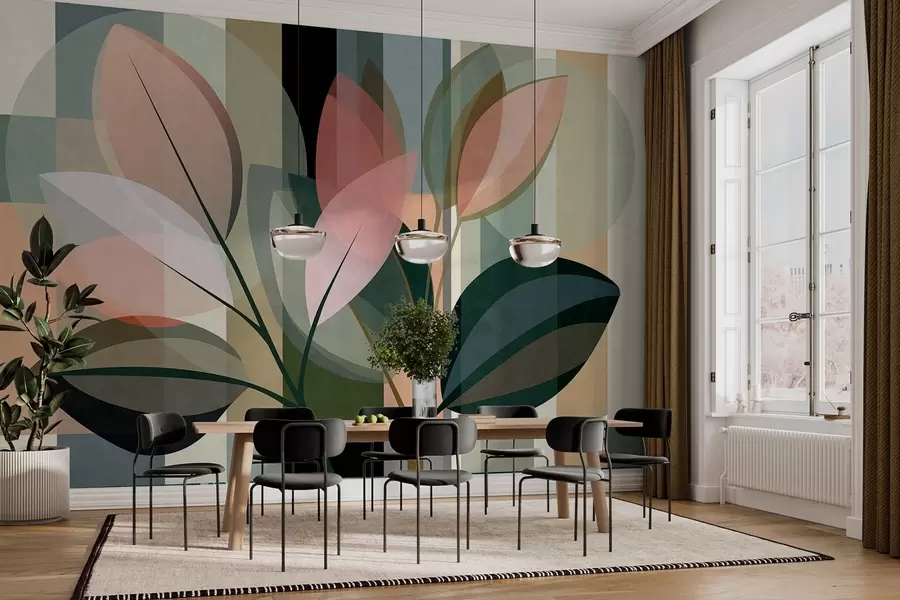 Fototapete Ein stilvolles abstraktes Kunstwerk mit Pflanzenmotiven w05871