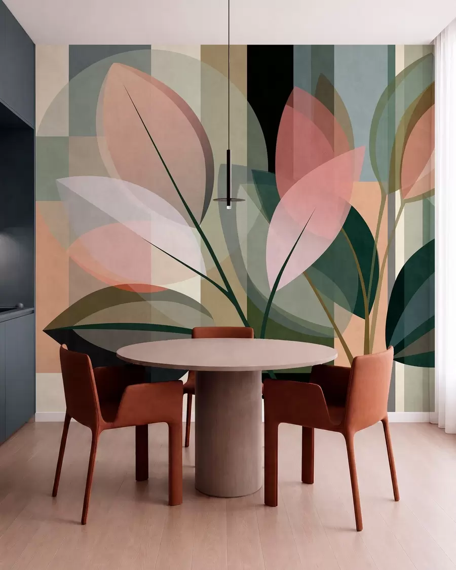 Fototapete Ein stilvolles abstraktes Kunstwerk mit Pflanzenmotiven w05871