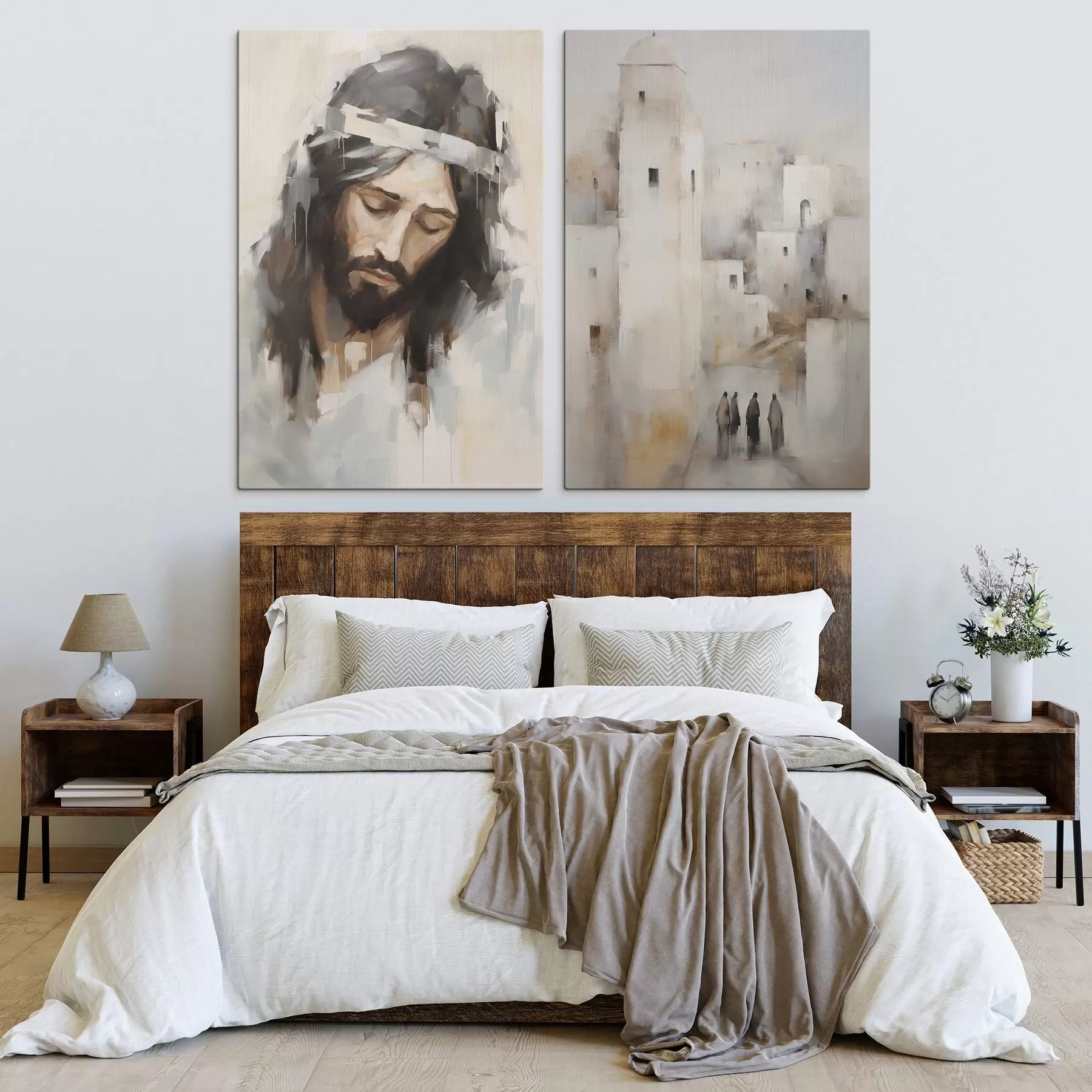 Fototapete Jesus und eine antike, abstrakte Stadt, Nachahmungsmalerei m30909