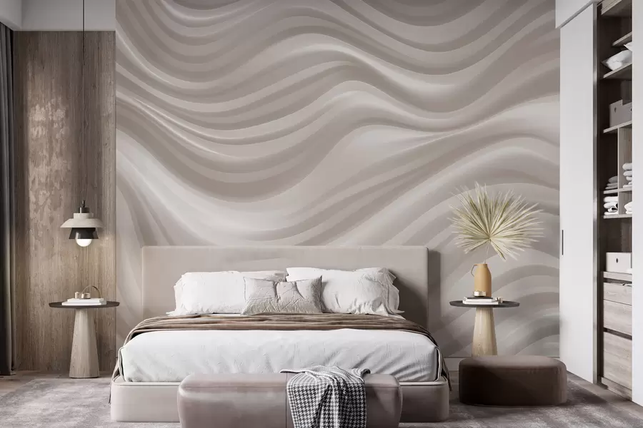 Fototapete Füllige, wellenförmige Linien in sanften Beige- und Cremetönen w09835