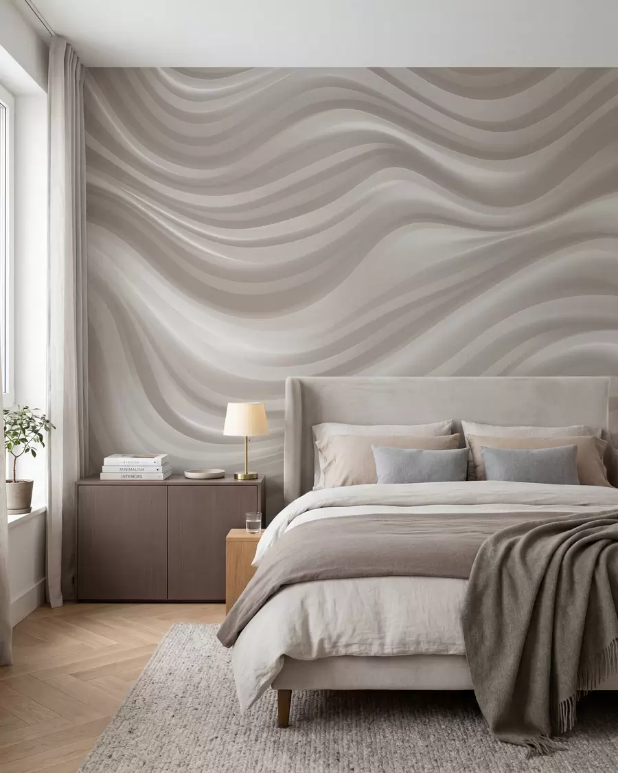 Fototapete Füllige, wellenförmige Linien in sanften Beige- und Cremetönen w09835