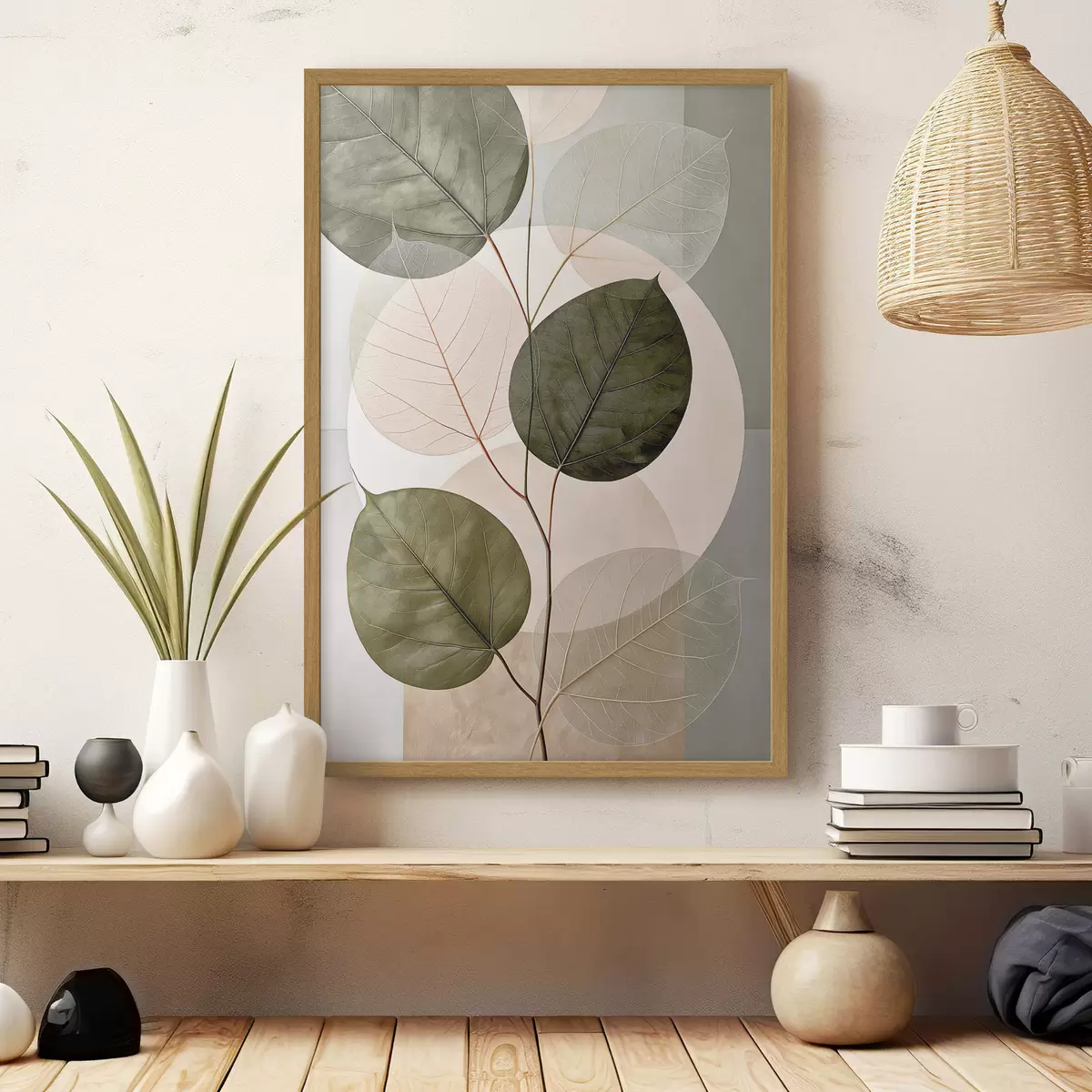 Poster Blätter mit geometrischen Formen f50370