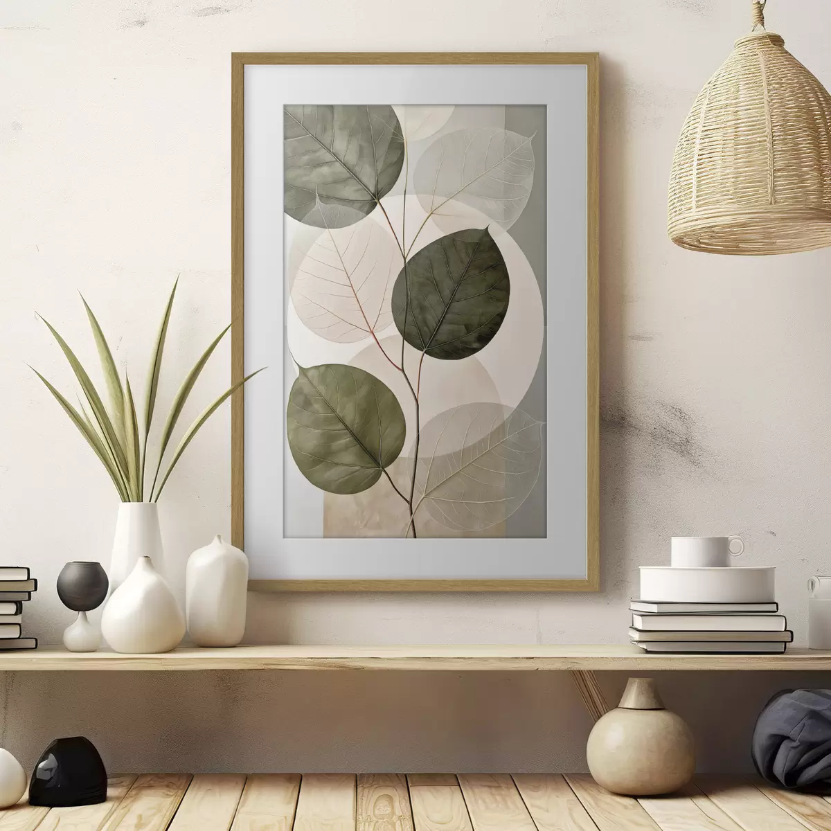 Poster Blätter mit geometrischen Formen f50370