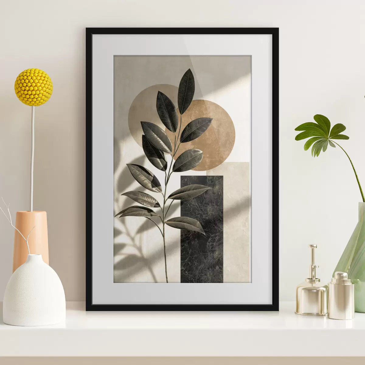 Poster Zweig mit geometrischen Formen f50460