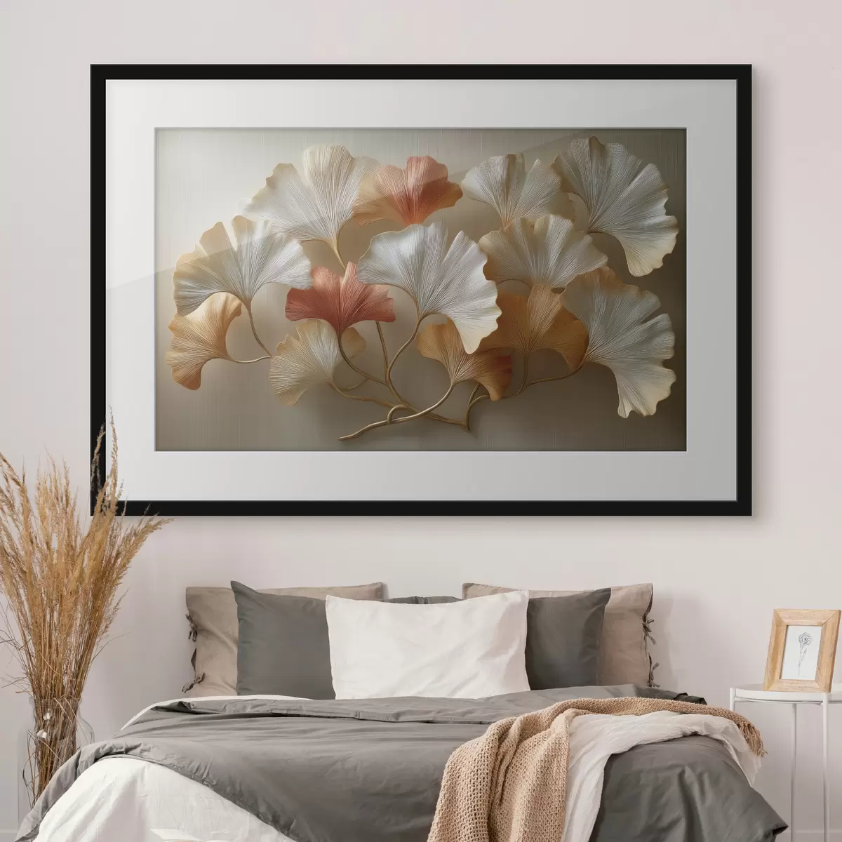 Poster Fächerförmige Blätter in Creme- und Terrakotta-Tönen f50423