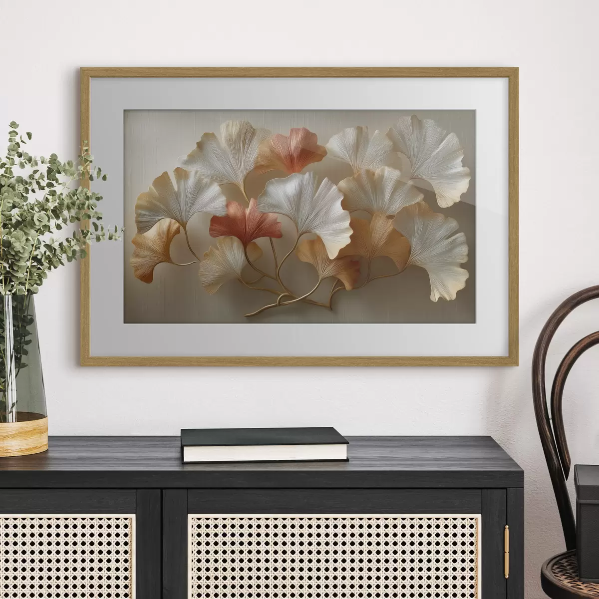 Poster Fächerförmige Blätter in Creme- und Terrakotta-Tönen f50423