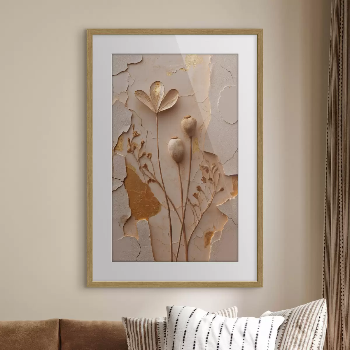 Poster Getrocknete Pflanzen vor einem Hintergrund mit Rissoptik f50426