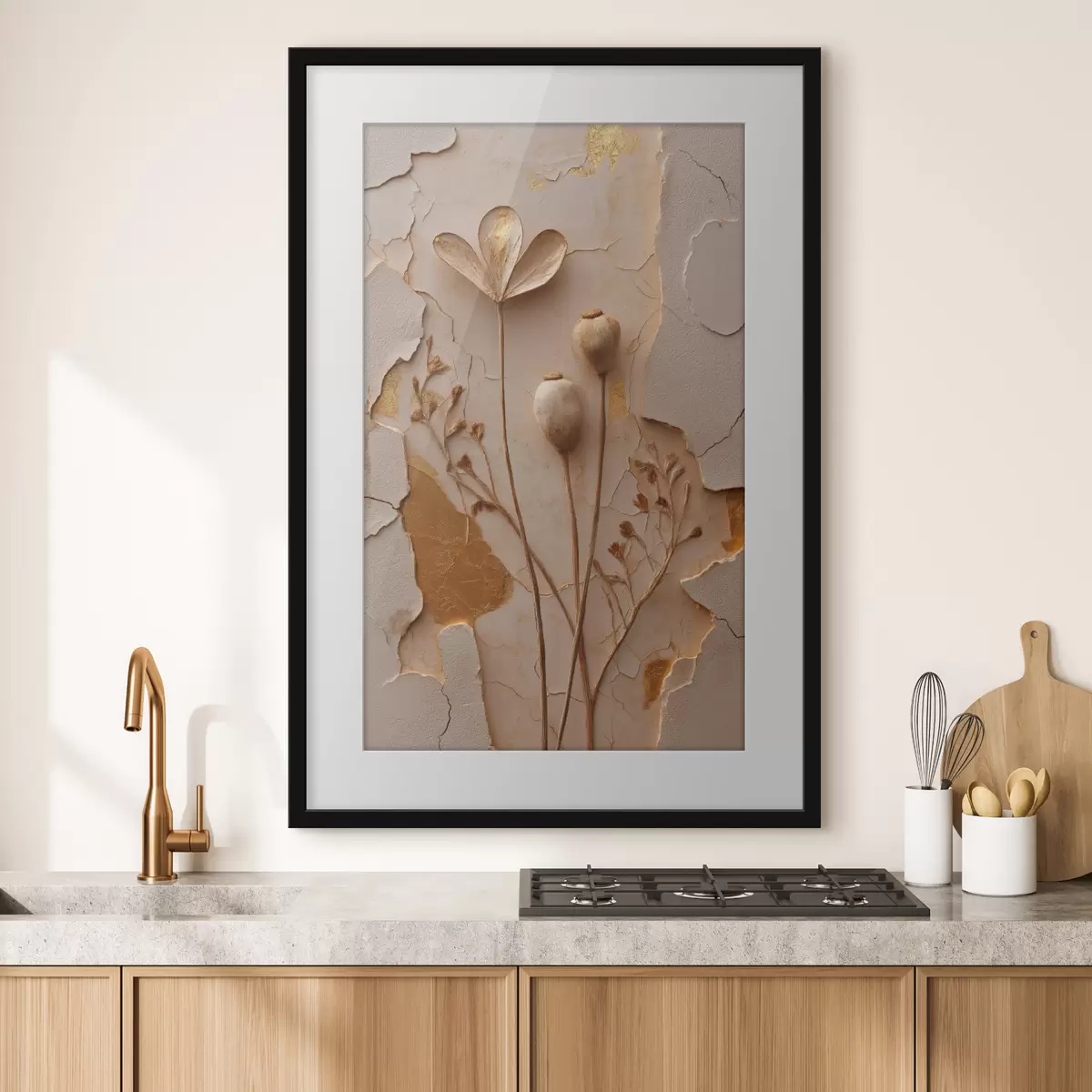 Poster Getrocknete Pflanzen vor einem Hintergrund mit Rissoptik f50426
