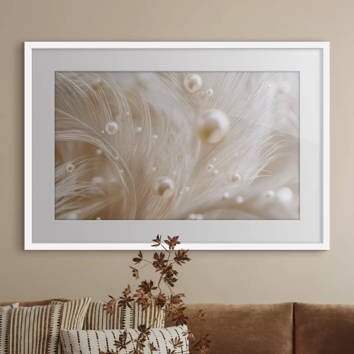Poster Perlglänzende Kügelchen zwischen feinen Lichtfasern f50431