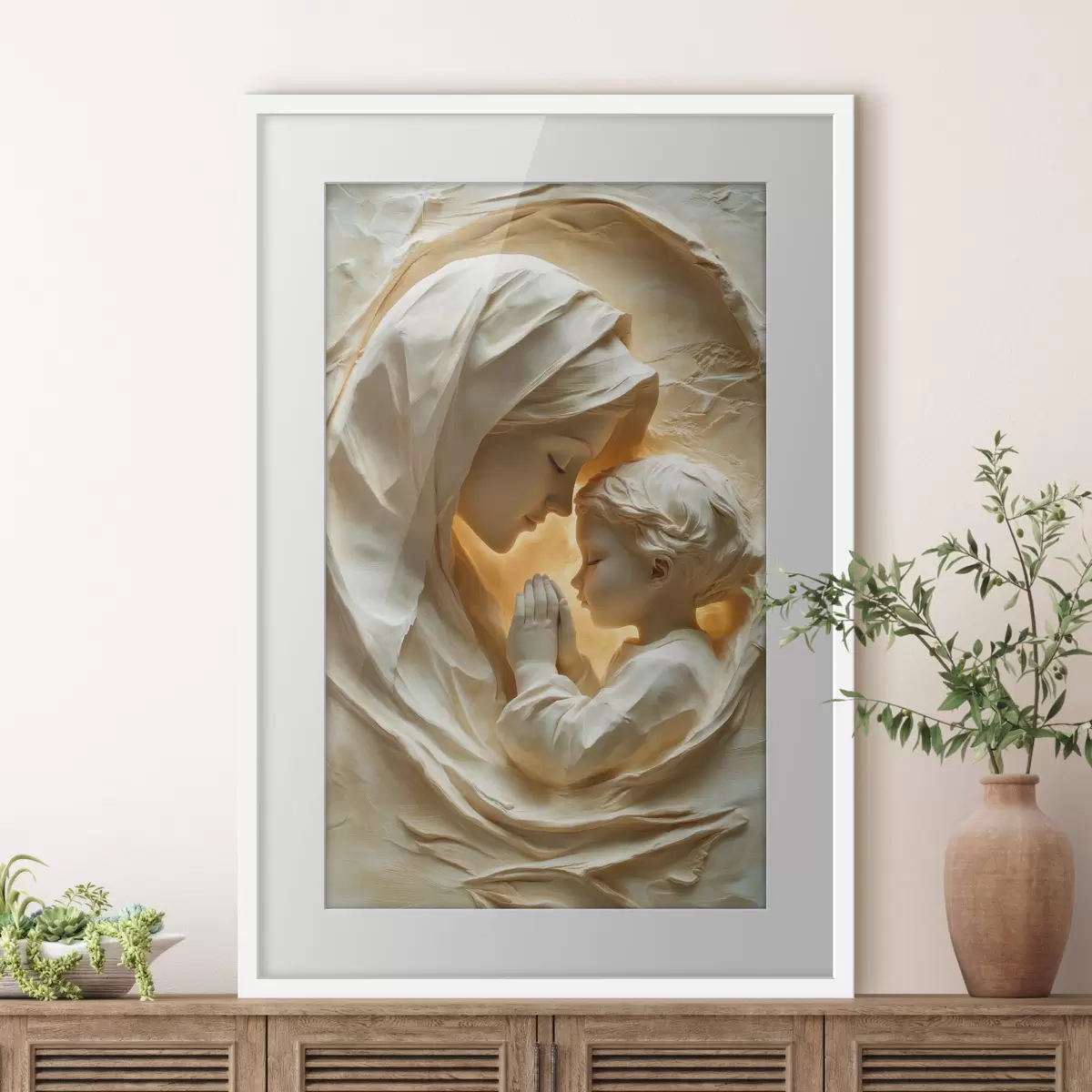Poster Frau und Kind inmitten fließender, dekorativer Formen f50433