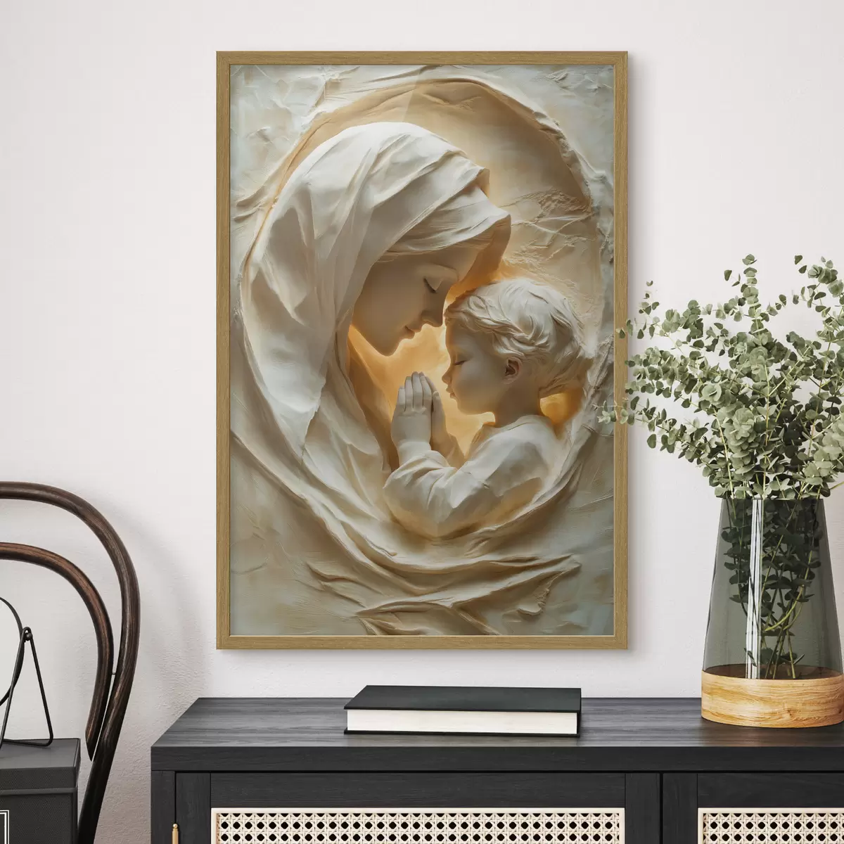 Poster Frau und Kind inmitten fließender, dekorativer Formen f50433