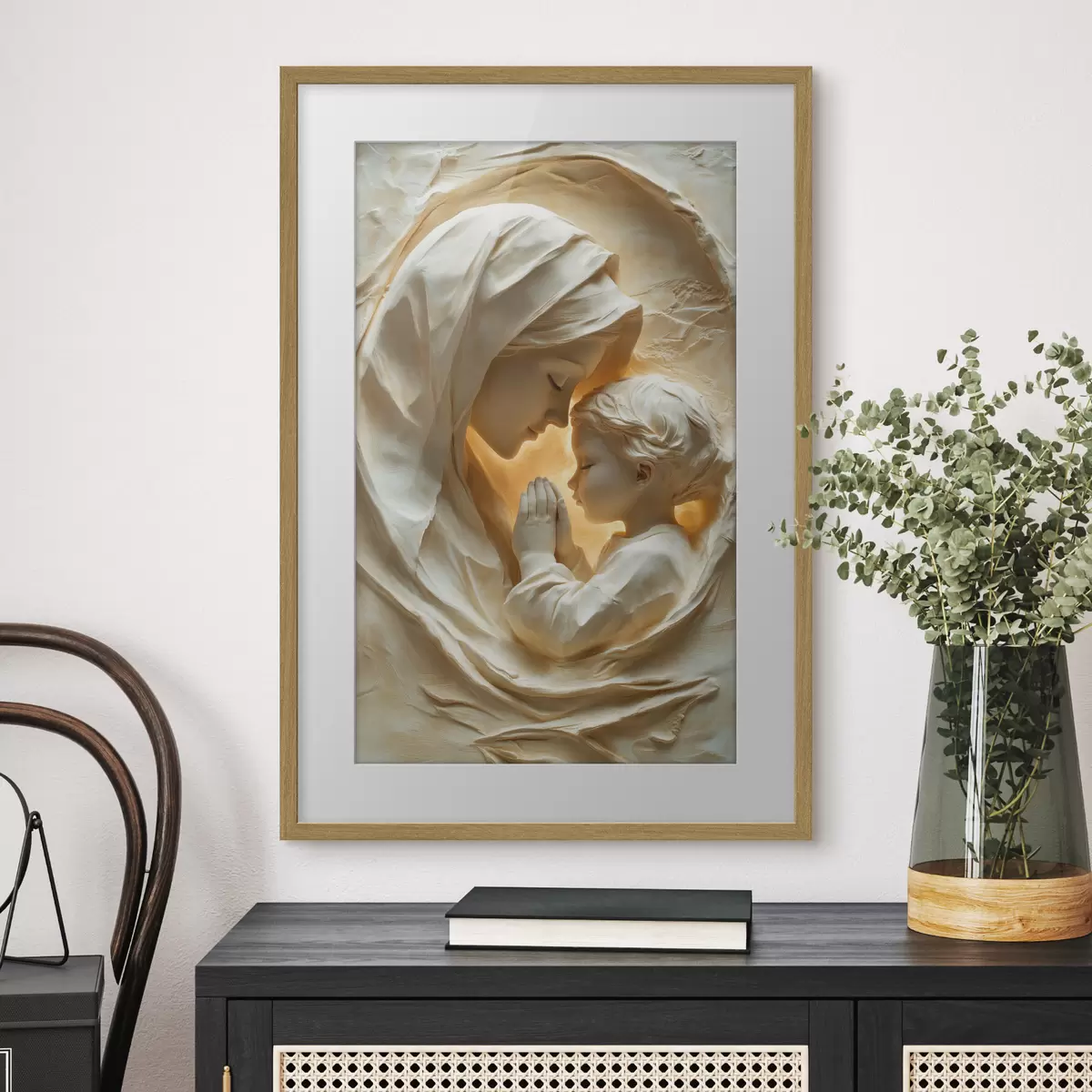 Poster Frau und Kind inmitten fließender, dekorativer Formen f50433