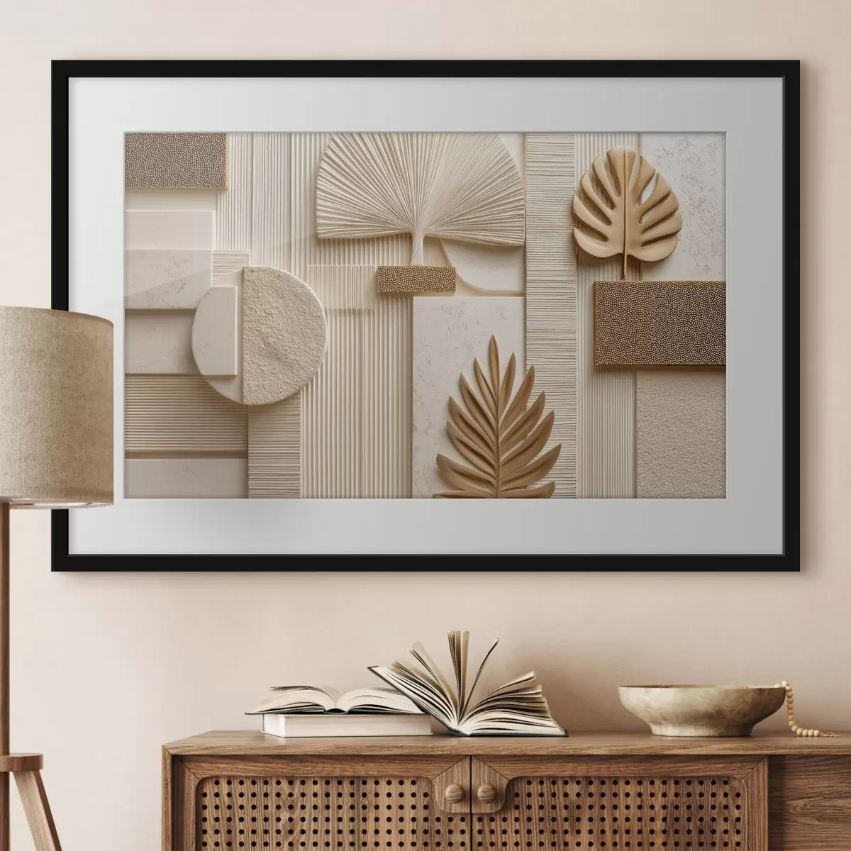 Poster Blätter inmitten geometrischer Formen f50436