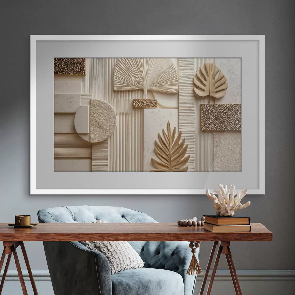 Poster Blätter inmitten geometrischer Formen f50436