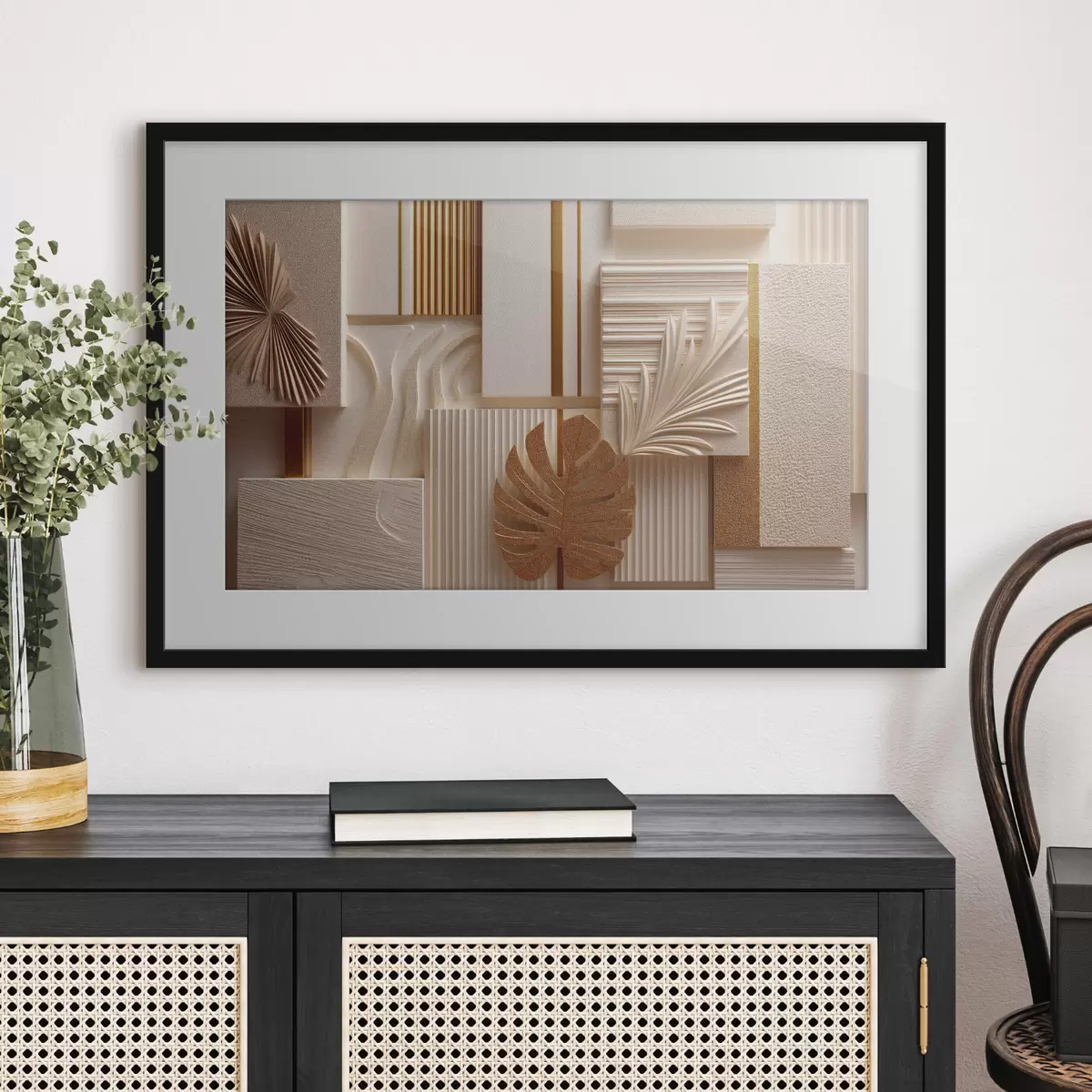 Poster Geometrische Formen mit dekorativen Blättern f50442