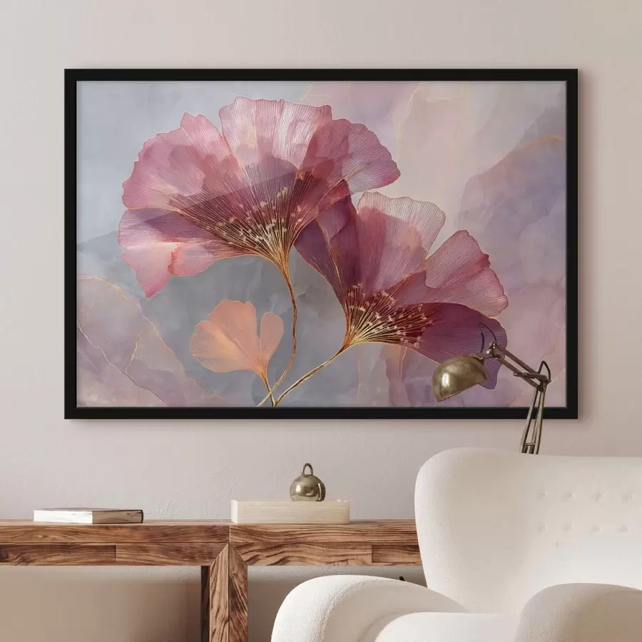 Fototapete Rosa, durchscheinende Blüten auf pastellfarbenem Hintergrund f50455