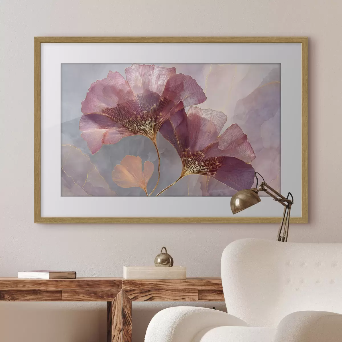 Poster Rosa, durchscheinende Blüten auf pastellfarbenem Hintergrund f50455