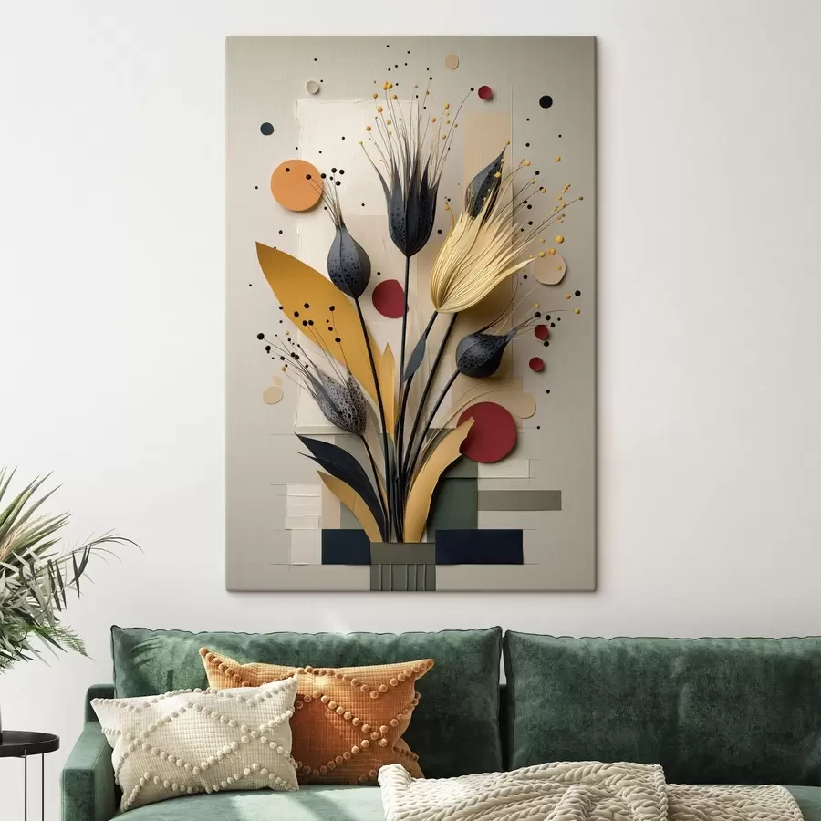 Fototapete Abstrakte Blumen mit dunklen Stielen und Kreisen s50437