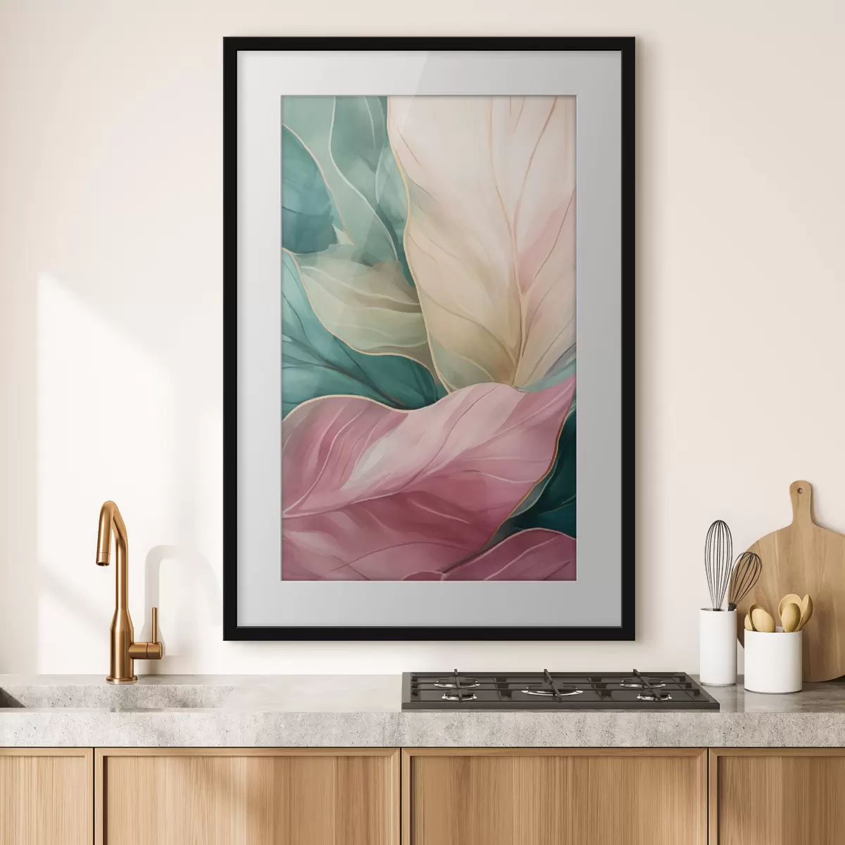 Poster Smaragdgrüne und rosa tropische Blätter f50385