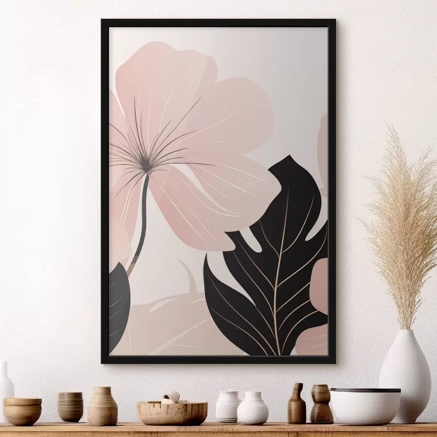 Fototapete Rosa Blume mit schwarzem Akzentblatt f50389