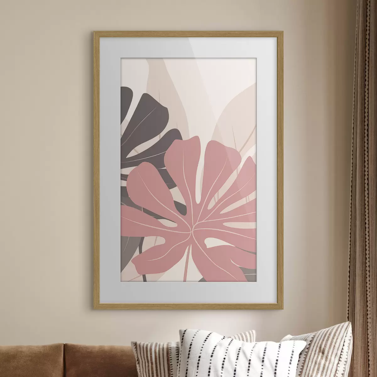 Poster Rosa und graue tropische Blätter f50391
