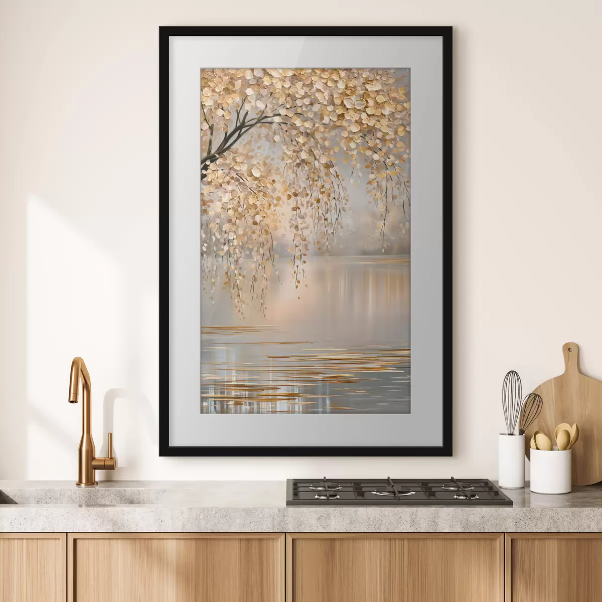 Poster Ein Herbstbaum am See, im Ölstil gemalt f50471