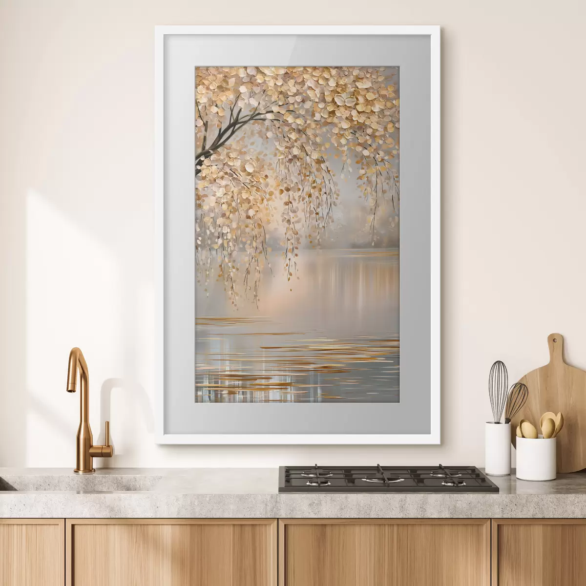 Poster Ein Herbstbaum am See, im Ölstil gemalt f50471