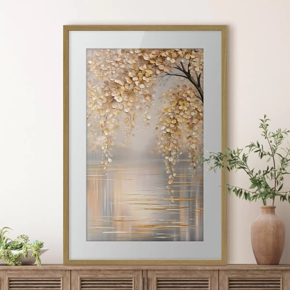 Poster Goldener Zweig über Wasser f50472