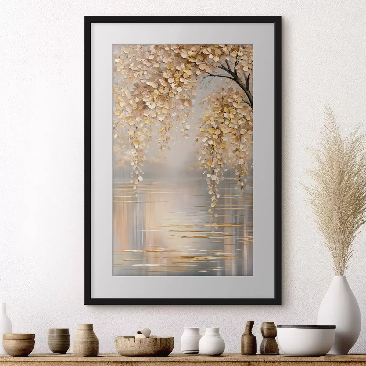 Poster Goldener Zweig über Wasser f50472