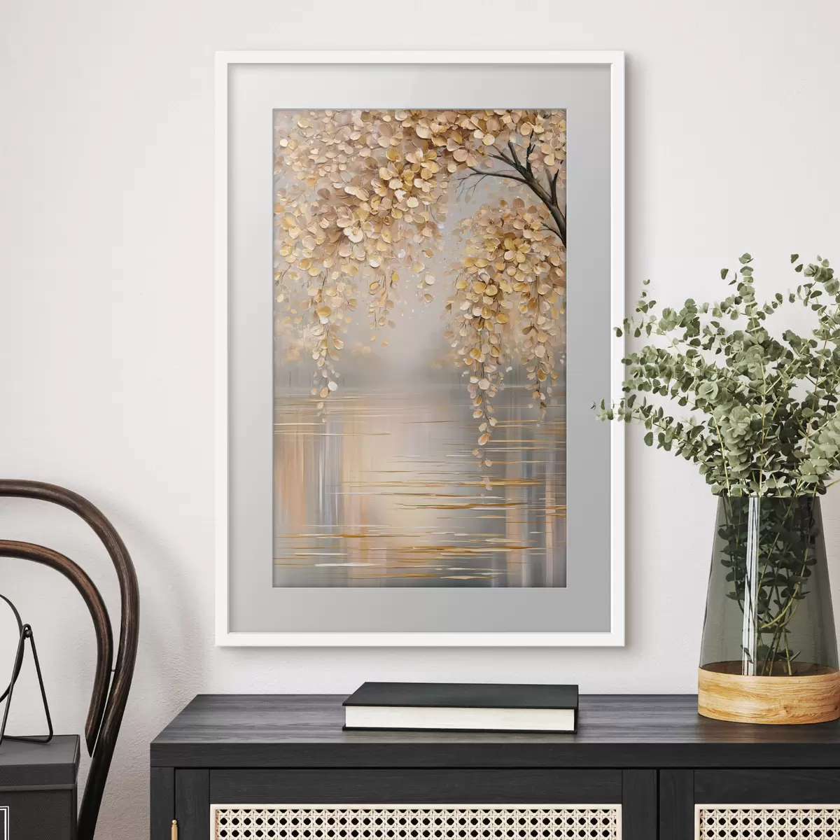 Poster Goldener Zweig über Wasser f50472
