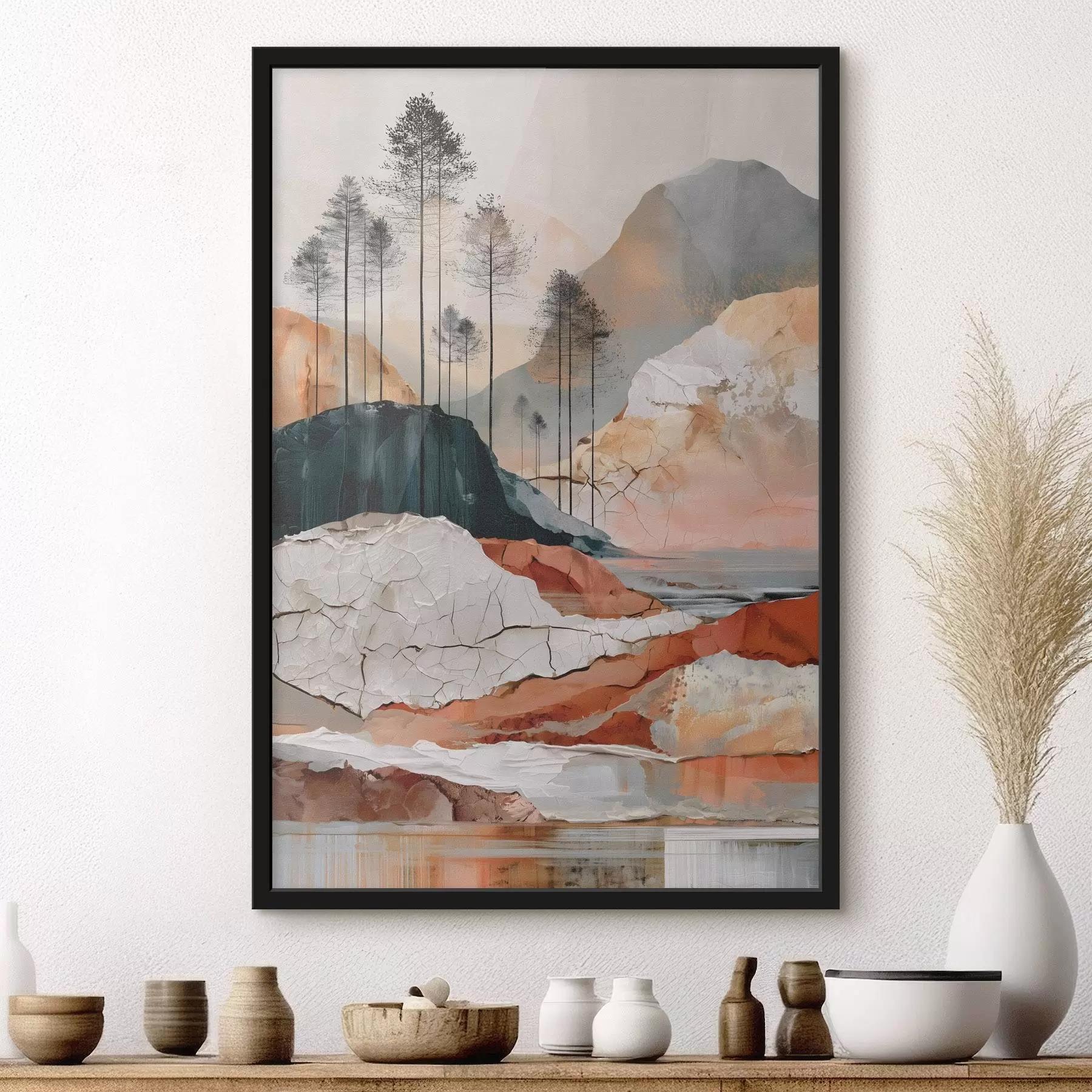 Fototapete Eine strukturierte, abstrakte Landschaft mit Bäumen f50475