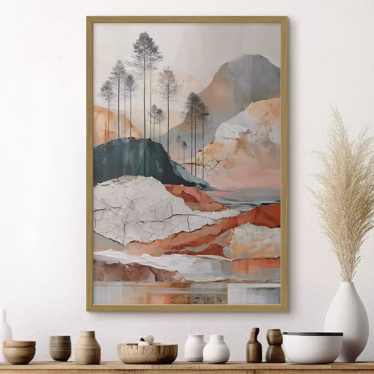 Poster Eine strukturierte, abstrakte Landschaft mit Bäumen f50475
